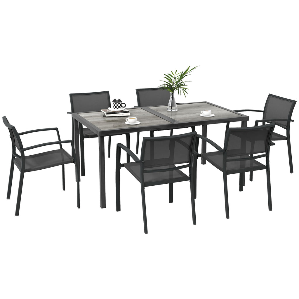 Seven-Piece Casual Outdoor Dining Set, with Wood-Effect Table - Grey