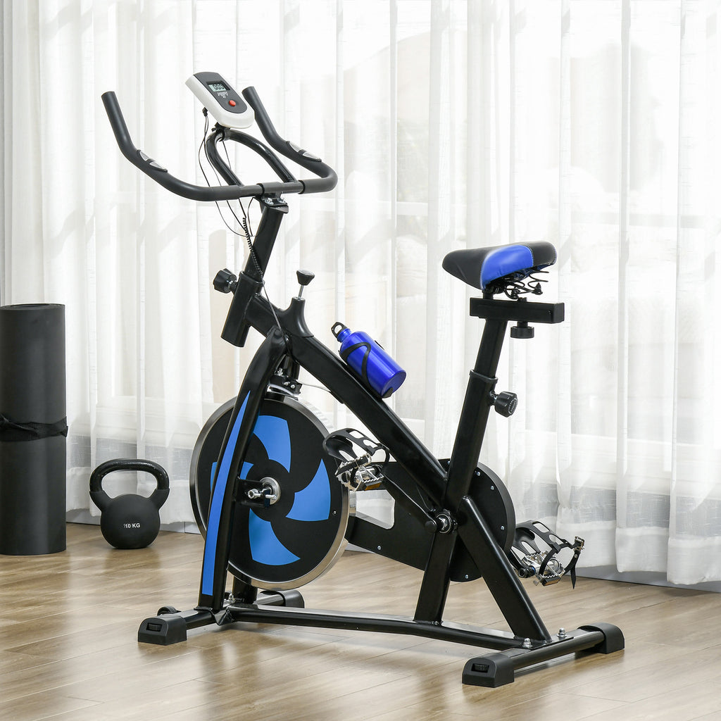 Exercise Bike, Indoor Stationary Bike, Cycling Machine with Adjustable Seat and Resistance for Home Gym Workout, Blue