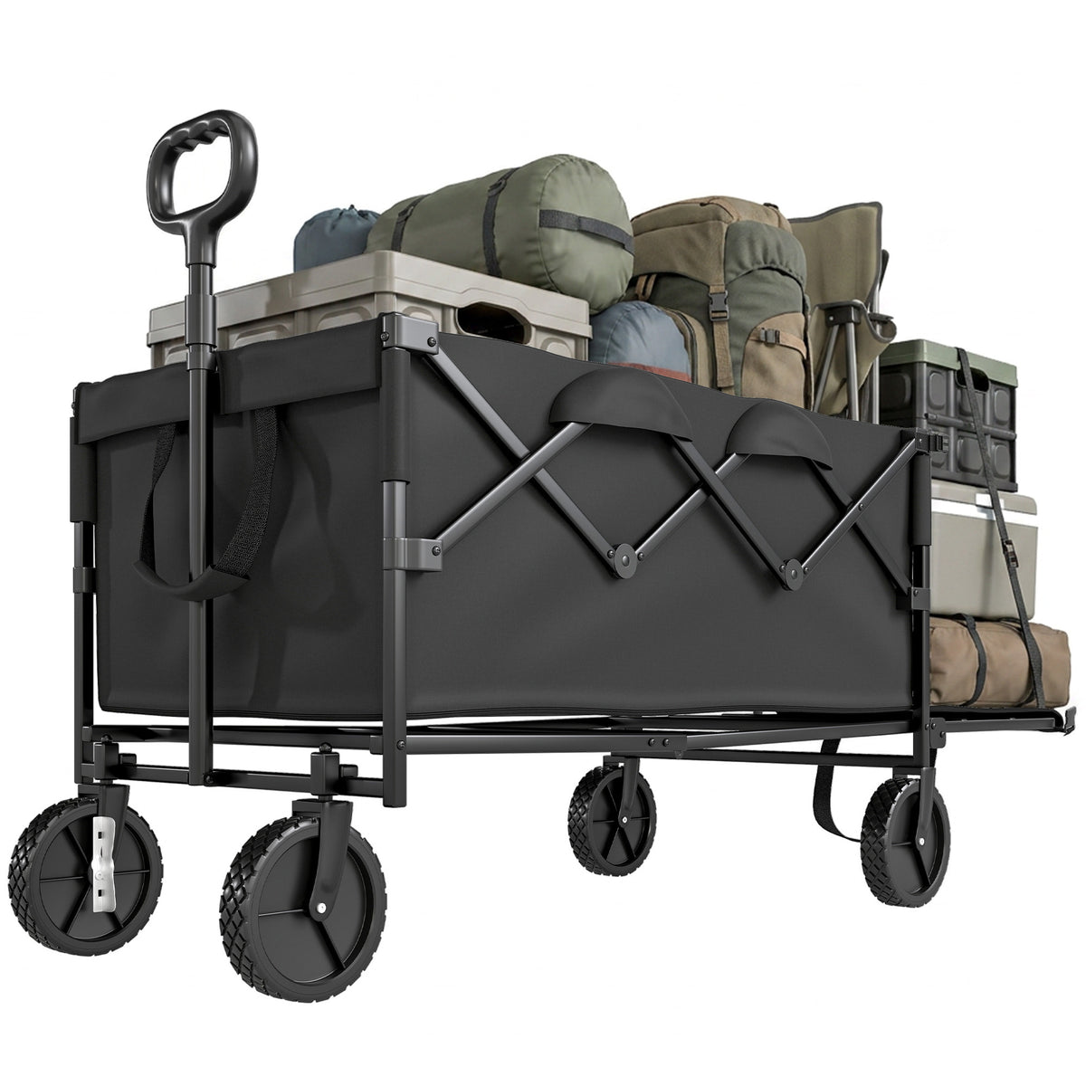 Gartenwagen 100 kg belastbar klappbar Erweiterter Transportwagen mit herausnehmbare Plane Schwarz