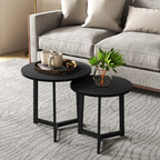 Moderner Couchtisch als 2er-Set, Metallrahmen, MDF, Rundes Design, ineinander verschiebbar, Schwarz