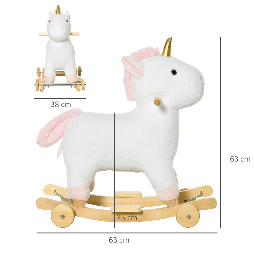 Schaukeltier Einhorn mit Sound Effekt, Räder, Haltegriffen Plüsch Baby Schaukelspielzeug Schaukel Schaukelsitz für Kleinkinder 3-6 Monate