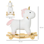 Schaukeltier Einhorn mit Sound Effekt, Räder, Haltegriffen Plüsch Baby Schaukelspielzeug Schaukel Schaukelsitz für Kleinkinder 3-6 Monate