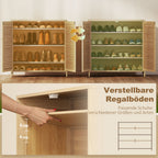 Bamboo Shoe Cabinet with Louvered Doors, 14 Pairs Shoe Storage Cabinet with Adjustable Shelves for Hallway, Natural