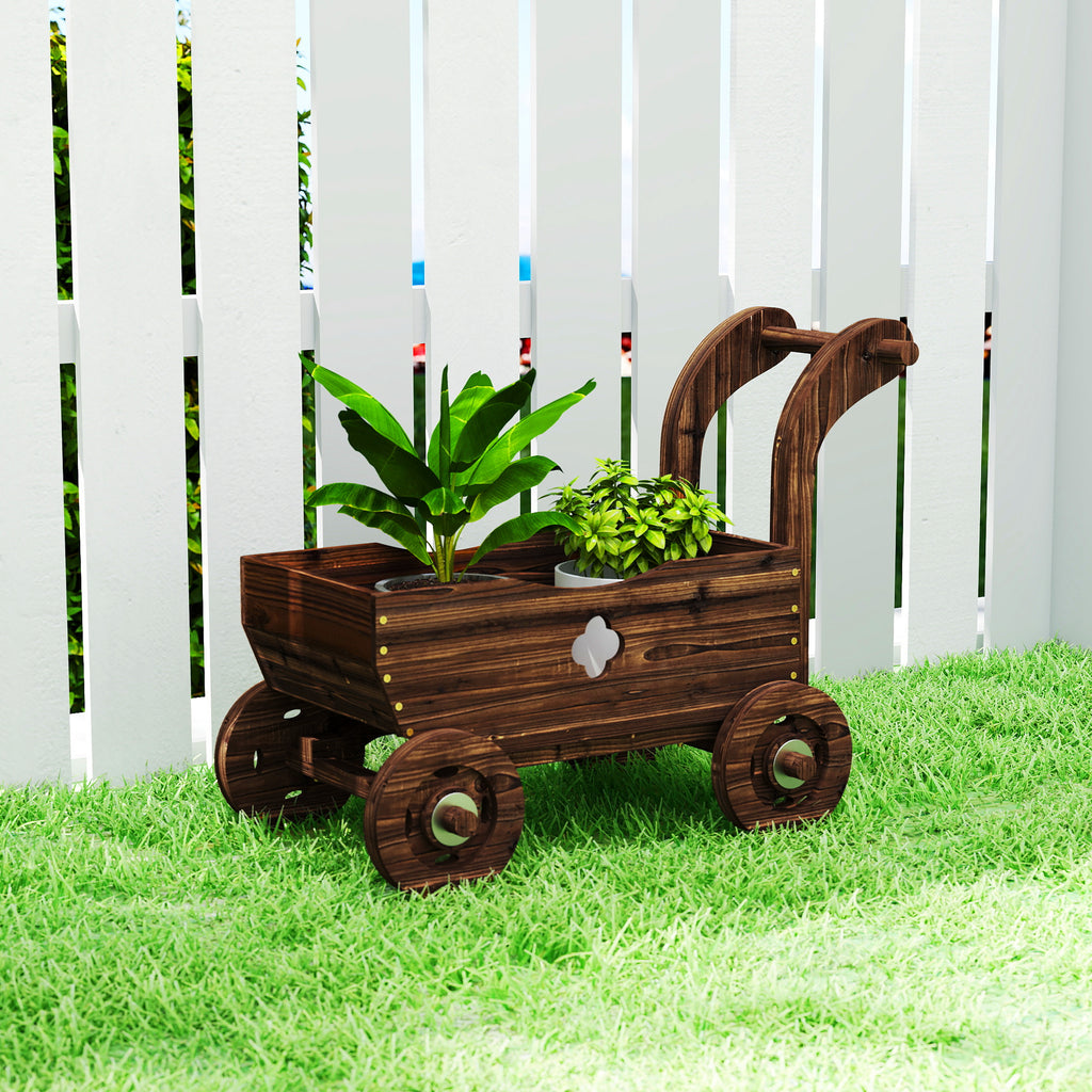 Hochbeet Holz, Pflanzbeet in Wagenform Fr¨¹hbeet mit 4 R?dern Griff Gartenbeet 68 x 38 x 52cm