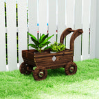 Hochbeet Holz, Pflanzbeet in Wagenform Fr¨¹hbeet mit 4 R?dern Griff Gartenbeet 68 x 38 x 52cm