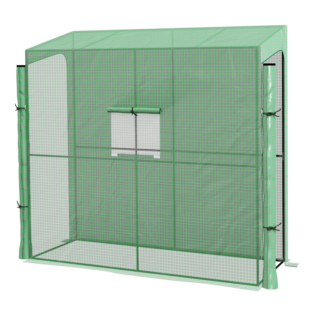 Anlehn-Gewächshaus Frühbeet Treibhaus, aufrollbare Türen, wetterbeständig, 200 cm x 80 cm x 200 cm, Grün