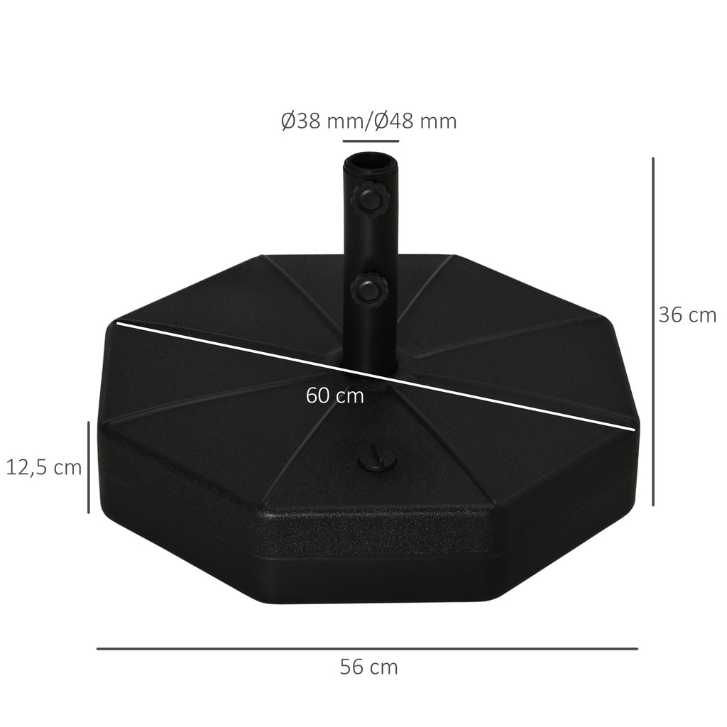 Octagonal Garden Parasol Base Holder Outdoor Market Umbrella Stand Weights, Up to 28kg Water Filled or 40kg Sand Filled, Black