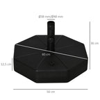 Octagonal Garden Parasol Base Holder Outdoor Market Umbrella Stand Weights, Up to 28kg Water Filled or 40kg Sand Filled, Black