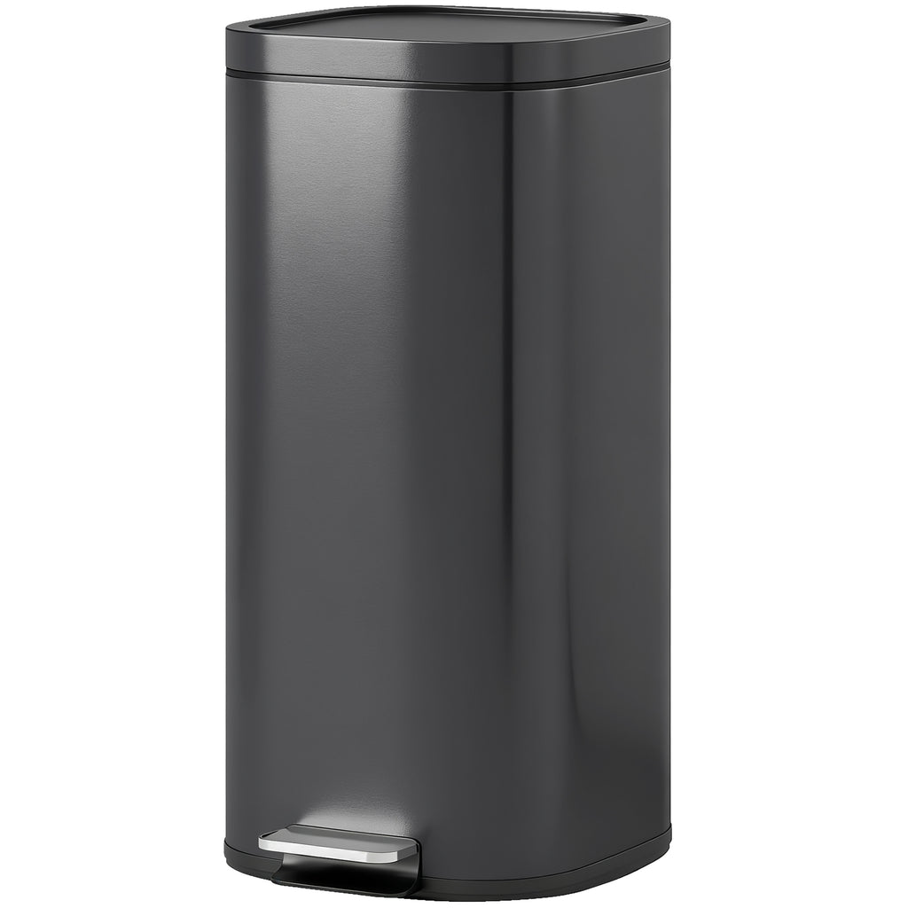 30L Kitchen Bin, Compact Pedal Bin with Soft-Close and Stay-Open Lid, Removable Bucket for Kitchen, Home, Office, Black