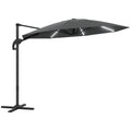 3(m) Cantilever Garden Parasol with Solar Powered Lights, Crank Handle & Cross Base, UPF 50+, 360¡ã Rotation, Dark Grey