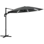 3(m) Cantilever Garden Parasol with Solar Powered Lights, Crank Handle & Cross Base, UPF 50+, 360¡ã Rotation, Dark Grey