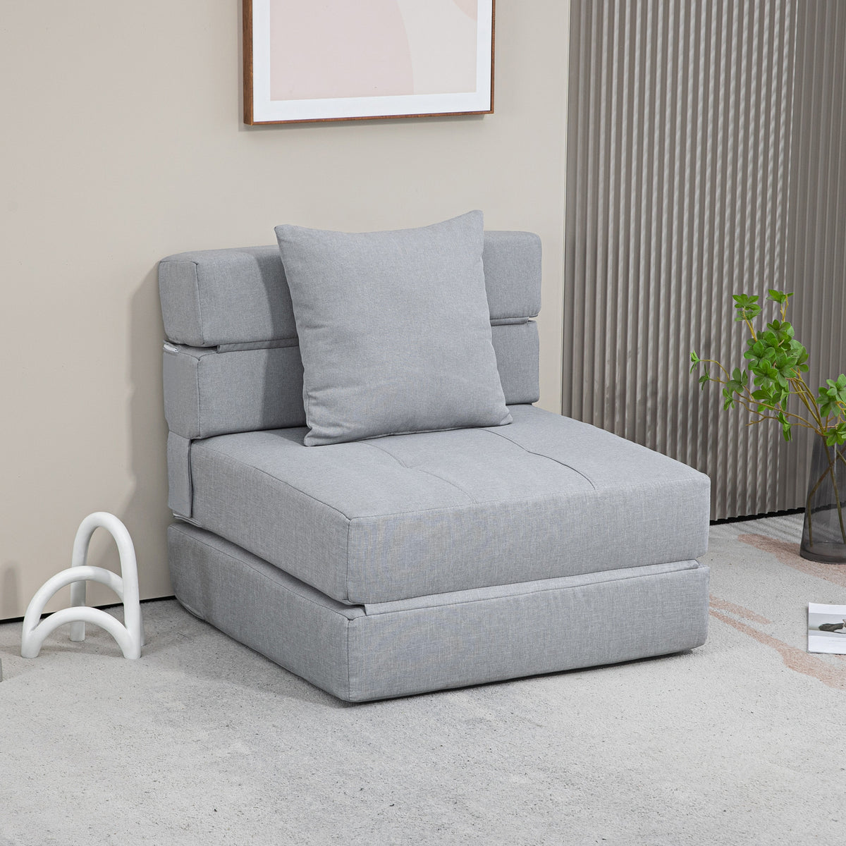 Relaxsessel Liegesessel Sessel mit Bettfunktion, inkl. 1 Kissen, 70 cm x 70 cm x 61 cm, Hellgrau