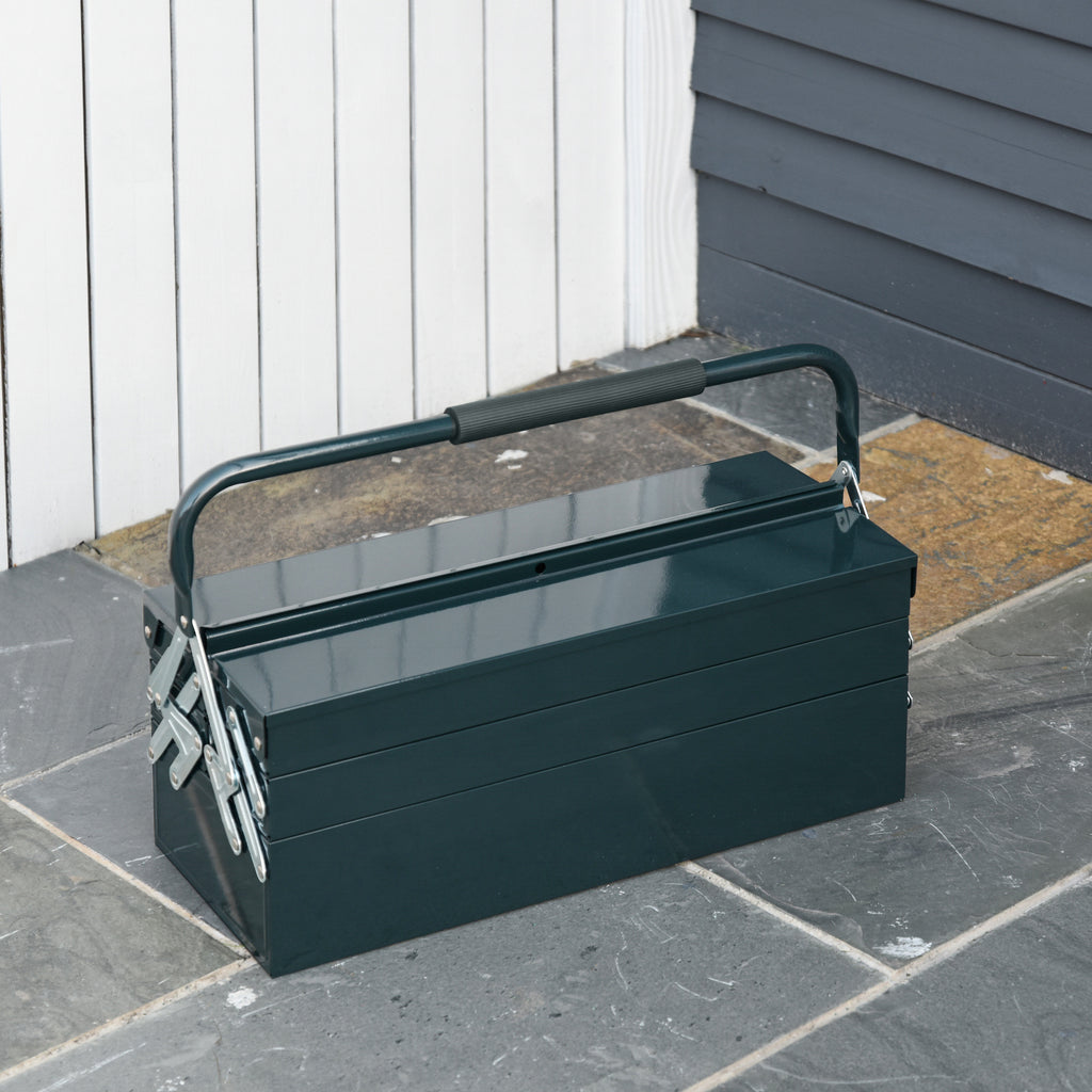 3 Tier Metal Toolbox, 5 Tray Professional Portable Tool Box with Carry Handle for Workshop, 56cmx20cmx34cm, Green