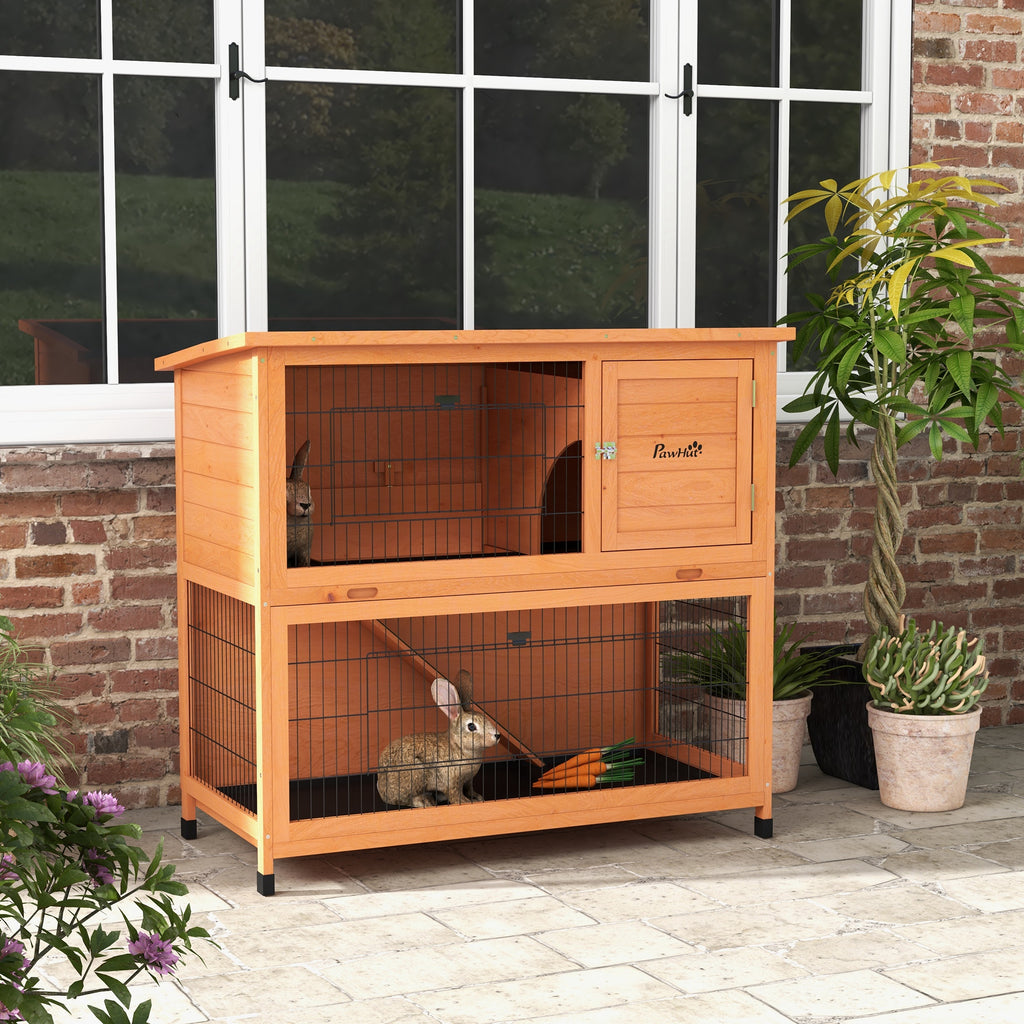 Kleintierstall Kleintierhaus Nagerstall, wetterbest?ndig, 2 Bodenwannen, 123 x 63 x 112 cm, Orange