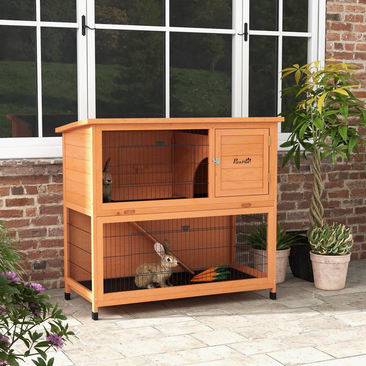 Kleintierstall Kleintierhaus Nagerstall, wetterbest?ndig, 2 Bodenwannen, 123 x 63 x 112 cm, Orange