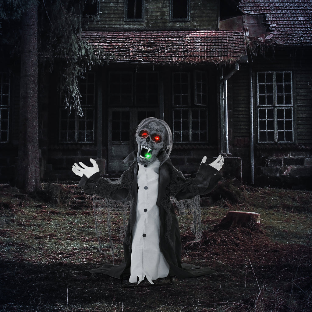 Halloween Animated Skeleton with Glowing LED Eyes and Mouth, Half-Body Halloween Decoration, Battery Operated