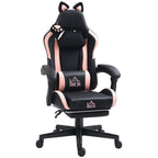 Gaming-Sessel mit Katzenohren, neigbare Lehne, ausziehbare Fußstütze, bis 120 kg, Rosa/Schwarz