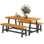 Sitzgruppe 3-teilig Holz Essgruppe für 4 Personen Esstisch mit 2 Bänke Teak