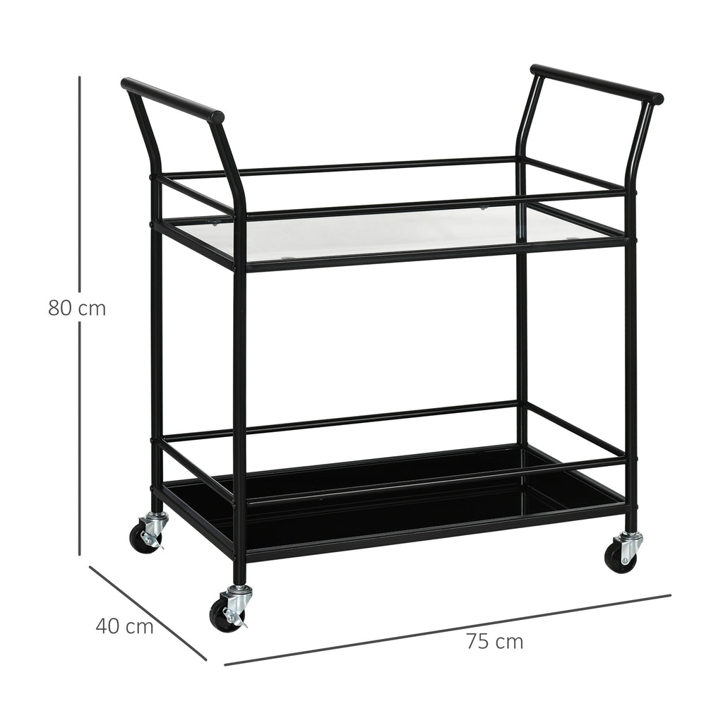 K¨¹chenwagen mit 4 Rollen, 2 Ablagen und Griffen, 75 cm x 40 cm x 80 cm, Schwarz