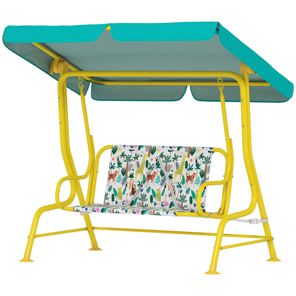 2-Sitzer Kinder Hollywoodschaukel mit verstellbar Sonnendach Sicherheitsgurt für 3-6 Jahre bis 60 kg 112x75x120cm Grün