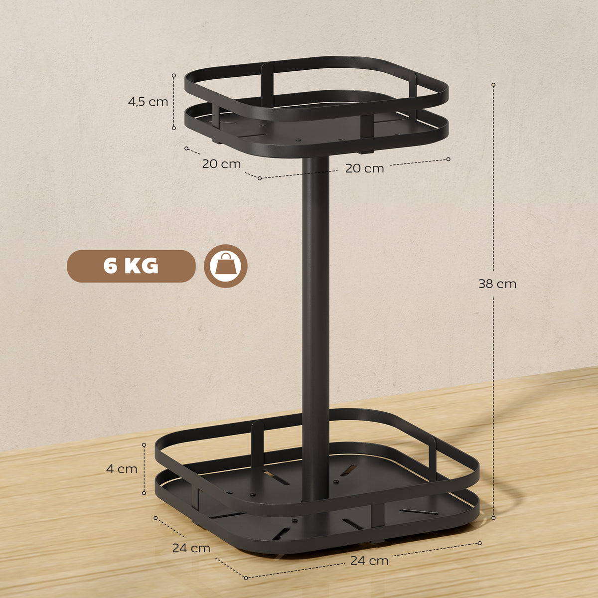 Drehbares Gew¨¹rzregal, 2-stufiges Design, Saugf¨¹?e, Metall, Schwarz
