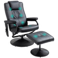 Relaxsessel mit Hocker, 360°drehbarer Fernsehsessel mit Massage, Liegefunktion, Massagesessel mit Seitentasche, TV-Sessel aus Kunstleder für Wohnzimmer Schwarz