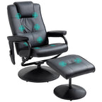 Relaxsessel mit Hocker, 360°drehbarer Fernsehsessel mit Massage, Liegefunktion, Massagesessel mit Seitentasche, TV-Sessel aus Kunstleder für Wohnzimmer Schwarz