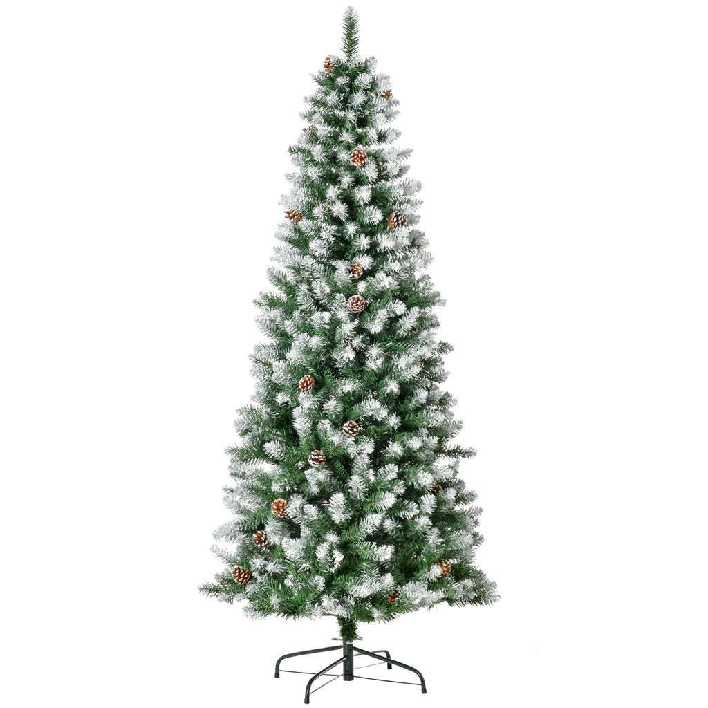 Künstlicher Weihnachtsbaum, 630 Zweige, 37 Zapfen, verschneite Spitzen, feuerfest, 180 cm