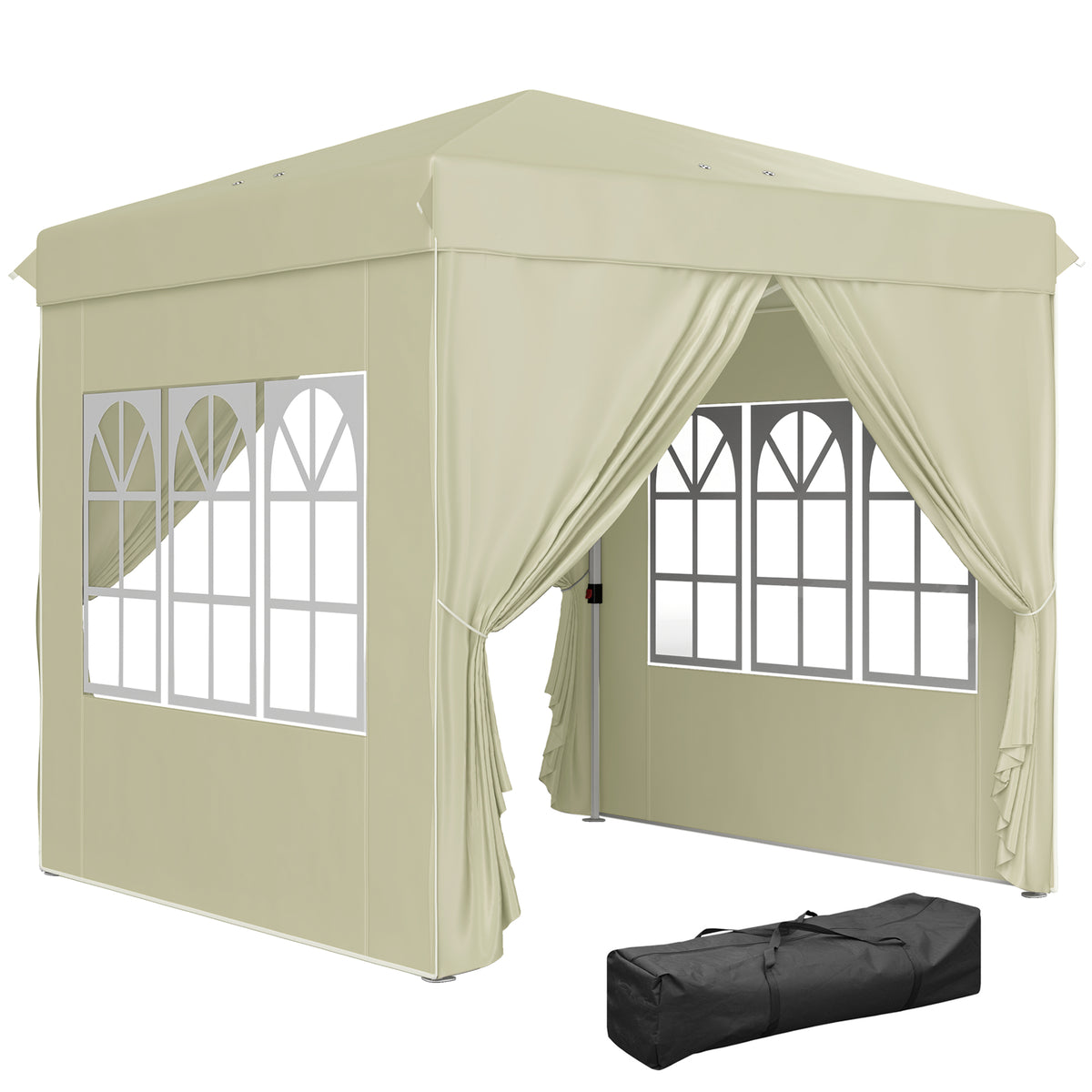 2,5 x 2,5 m Pop-up-Pavillon mit Seitenwänden und Tragetasche, UPF50+ höhenverstellbares Gartenzelt, Cremeweiß