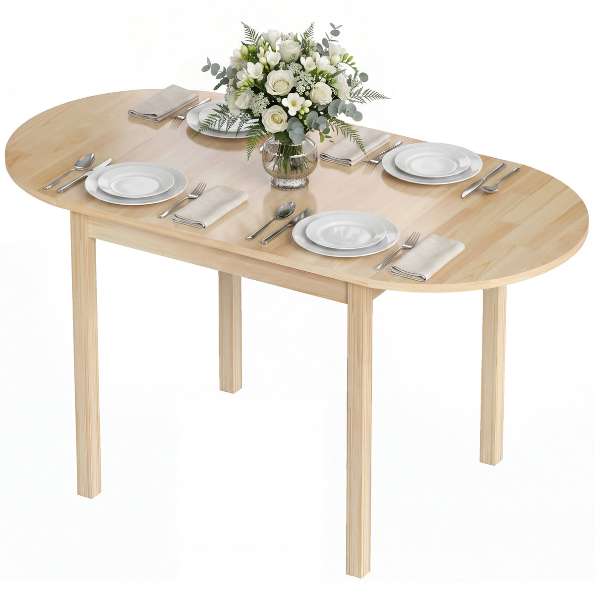 4-6 Person Wooden Drop-Leaf Table - Natural Finish