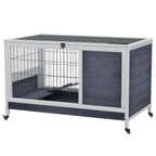 Wooden Guinea Pig Hutch, 2-Floor Bunny Cage w/ Enclosed Run Area, Grey