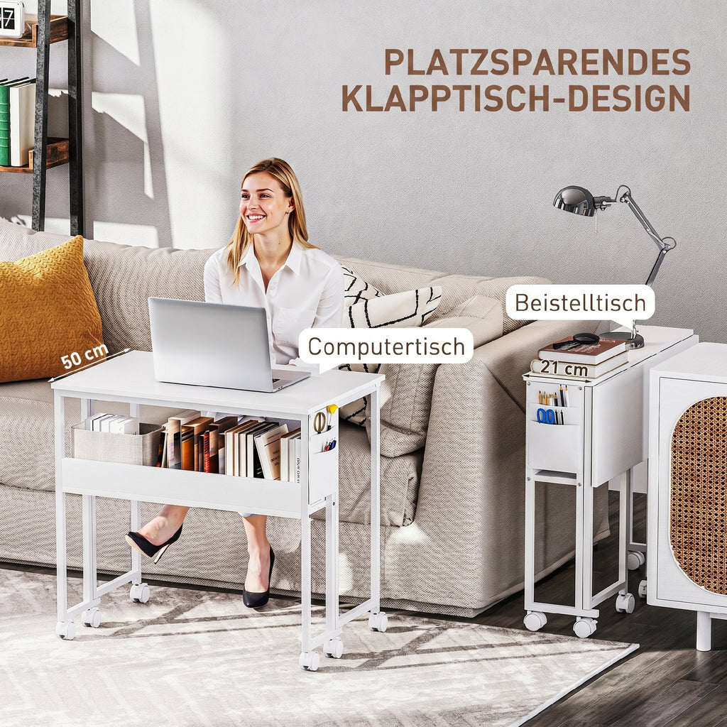 80 cm Drop Leaf Writing Work Desk - White