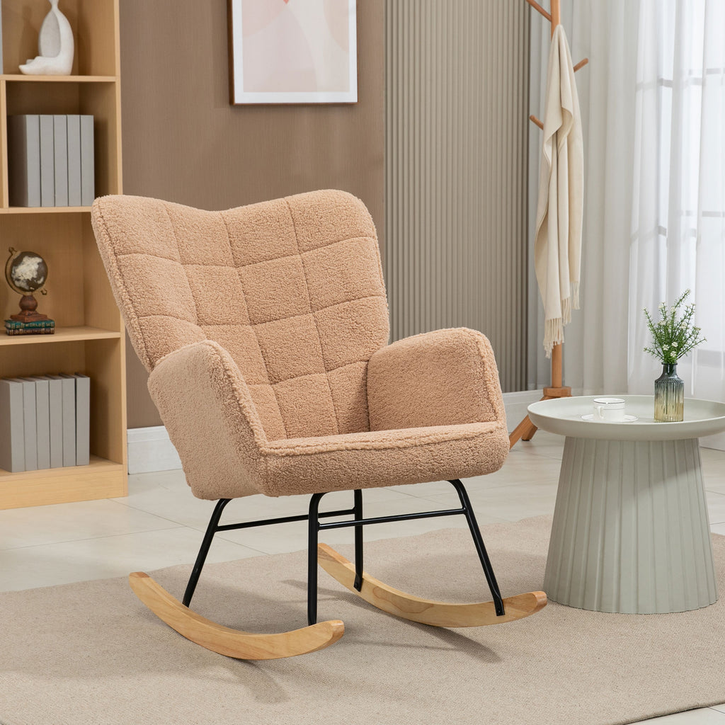 Schaukelstuhl im Retro-Design, Massivholz, Sessel, Relaxsessel, 98 cm x 71 cm x 101 cm, Braun