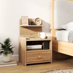 Beistelltisch, Nachttisch mit Stauraum, Spanplatte, kippsicher, modern, Naturholz