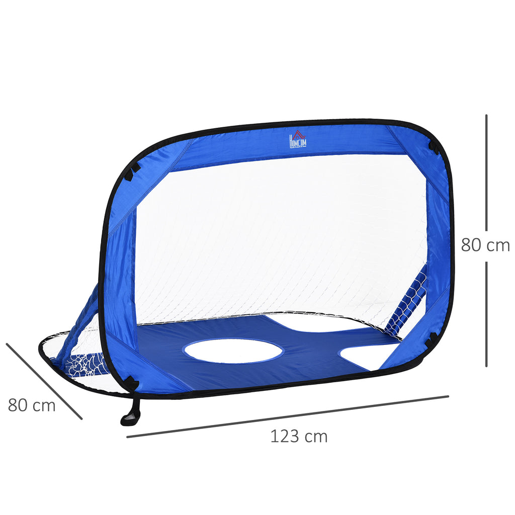 Fußballtore, Pop Up Tor, Tragbares Fußballnetz, 2er Set Minitore, mobil mit Tragetasche, Faltbar, Blau, 123 x 80 x 80 cm