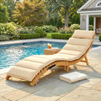 Sonnenliege klappbare wetterfeste Gartenliege aus Holz mit Polsterung Kopfstütze Tragegriff 183 x 54 x 63 cm, Beige