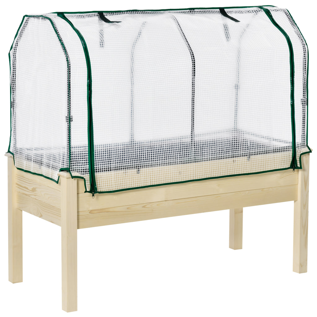 Raised Garden Bed Outdoor Elevated Wood Planter Box w/ PE Cover, Natural