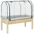 Raised Garden Bed Outdoor Elevated Wood Planter Box w/ PE Cover, Natural