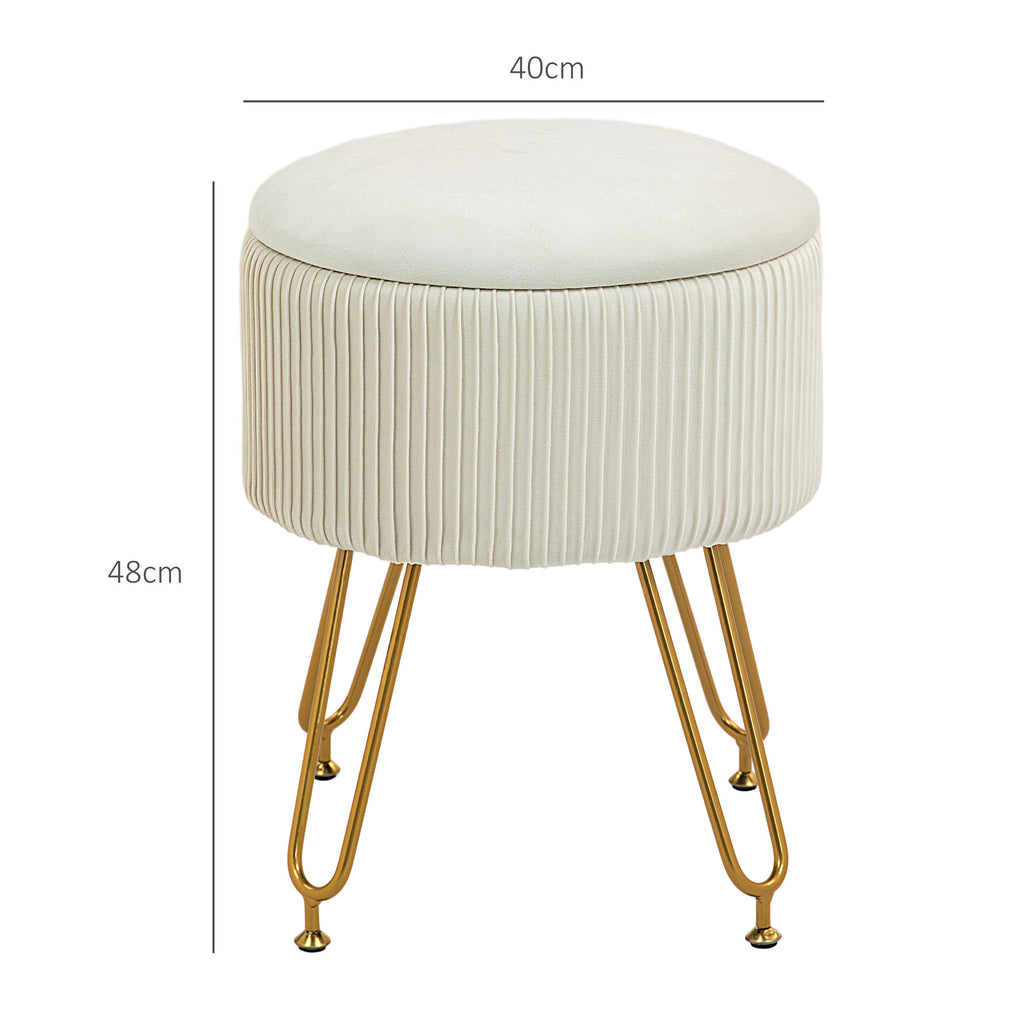 2-in-1-Aufbewahrungshocker mit Metallbeinen, runder Fu?hocker f¨¹r Wohnzimmer, Schlafzimmer, Flur, Cremewei?