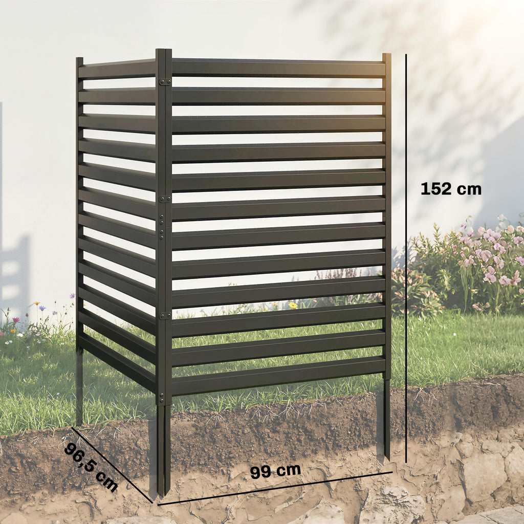 Gartenzaun 2 Paneele 91 x 152 cm Metall Sichtschutzzaun mit Pfosten & Schutzkappen rostfreie Schwarz