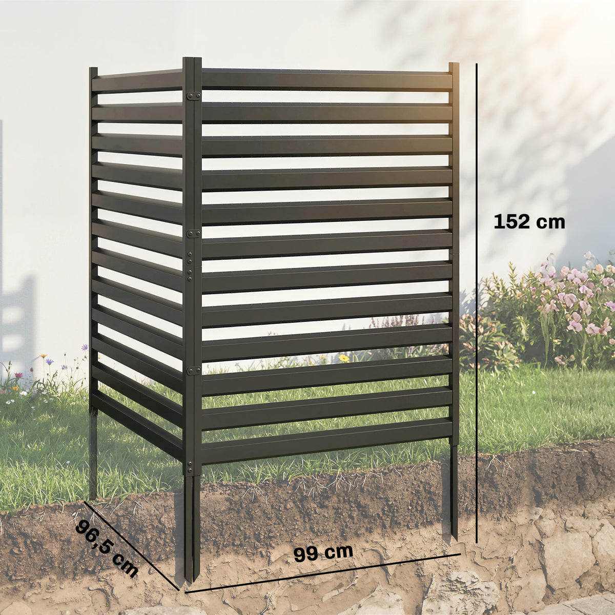Gartenzaun 2 Paneele 91 x 152 cm Metall Sichtschutzzaun mit Pfosten & Schutzkappen rostfreie Schwarz