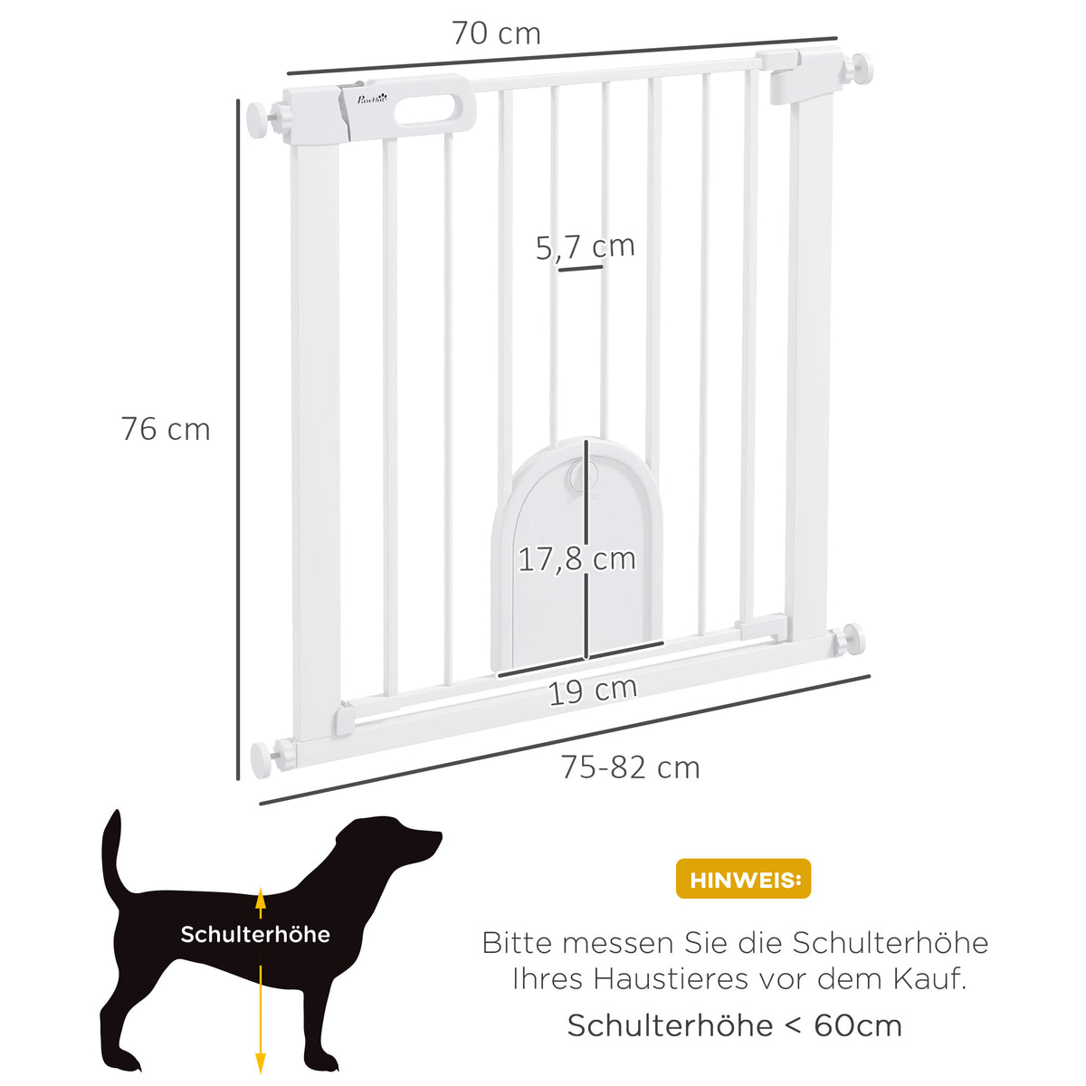 75-82cm Pet Safet Gaye, Pressure Fit Stair, with Cat Flap, Double Locking, White