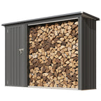2-in-1 Kaminholzregal Außen verzinkter Stahl 235 x 67 x 149 cm Brennholzregal mit Geräteschrank Schrägdach Dunkelgrau