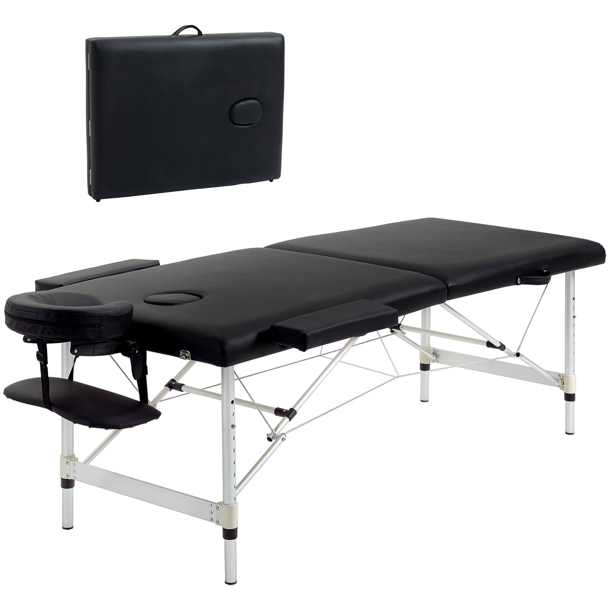 2 Section Portable Foldable Lightweight Aluminium Massage Table Couch Beauty Bed with FREE Carry Bag Black