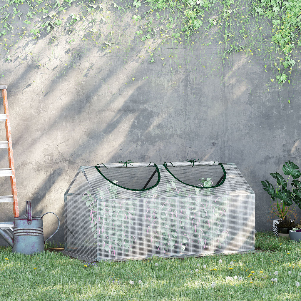Gewächshaus mit Fernster, PE-Gitterfolie, Foliengewächshaus aus Stahl, Treibhaus für Balkon, Garten, Tomatenhaus 120x60x60cm, Tomatengewächshaus für Gemüse, Blumen, Pflanzen, Weiß