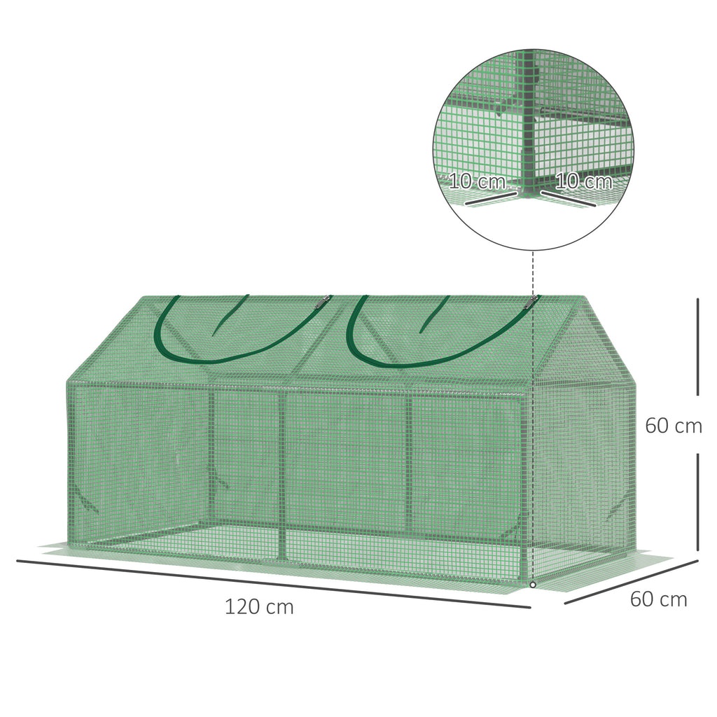  Mini Greenhouse, Small Plant Grow House for Outdoor with Durable PE Cover, Observation Windows, 120 x 60 x 60 cm, Green