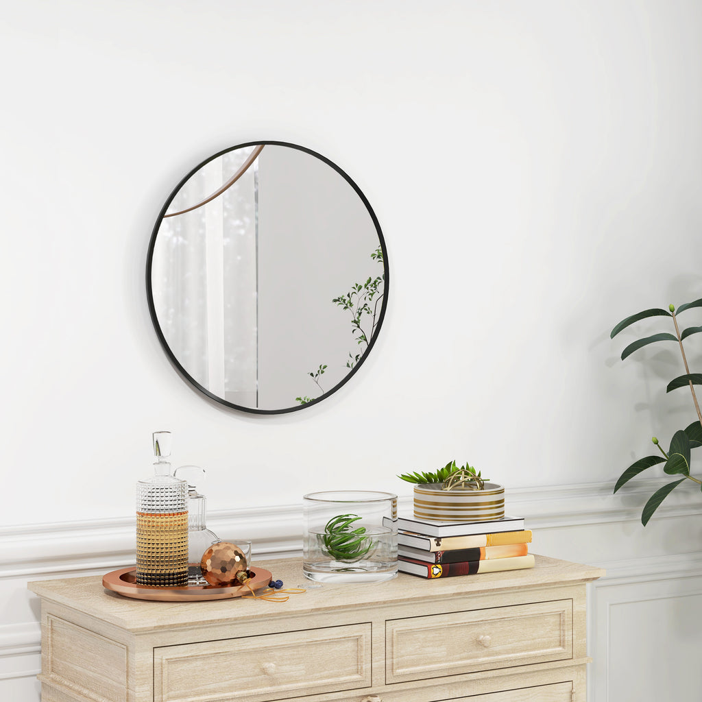 61cm Decorative Wall Mirror for Bedroom Living Room, Modern Round Bathroom Mirror for Home Decor, Black