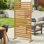 Sichtschutz aus Holz 80 x 170 cm Raumteiler mit Standfuß Lamellen, freistehender Raumtrenner Braun