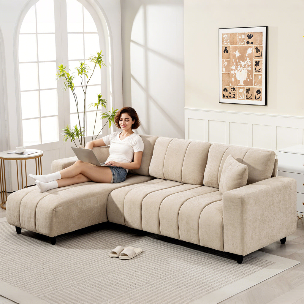 Ecksofa, Chaiselongue Umkehrbar, Kissen, 242 x 156 x 87 cm, Beige