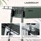 Holzkohlegrill, 2x Grillrost, 1x Kohlegitter, 2x Seitenkorb, rostfreier Stahl, dunkelgrün, 94 x 39 x 70 cm